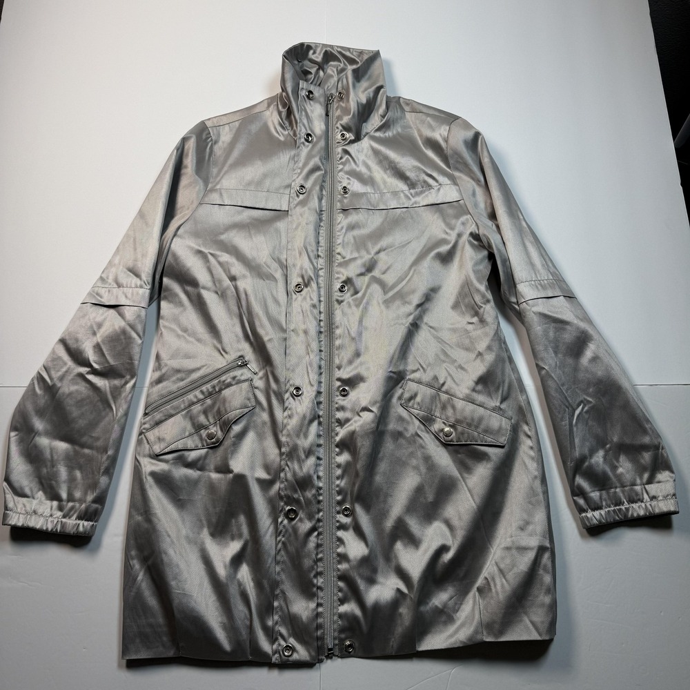 Zenergy by Chico's Silver Metallic Ribbed Zip Up‎ Jacket Size 0 Womens